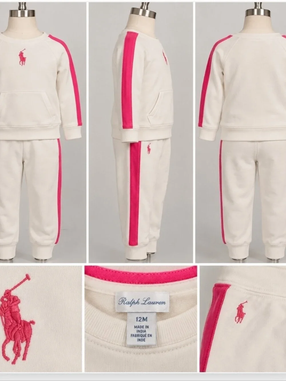 NWT Polo Ralph Lauren Baby 2-Piece Sweatshirt Jogger Set Pink Cream 12M
